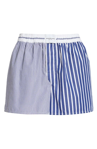 Shop Alexander Wang T Mixed Stripe Cotton Boxer Shorts In Navy/ White