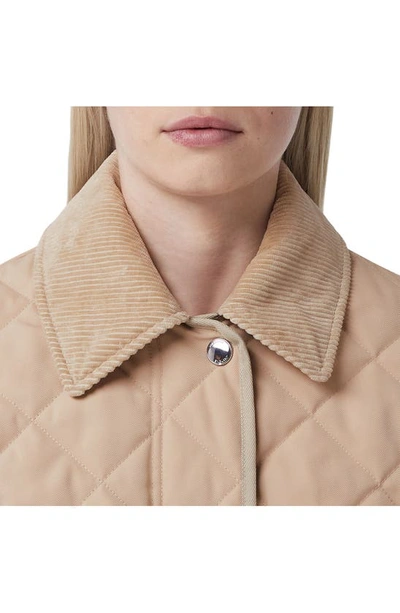 Shop Burberry Lanford Corduroy Collar Quilted Jacket In Soft Fawn