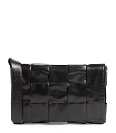 Shop Bottega Veneta Leather Intreccio Cassette Cross-body Bag In Grey