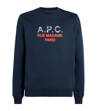 Shop Apc Logo Print Sweatshirt In Navy