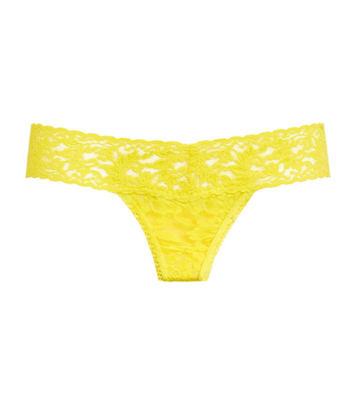 Shop Hanky Panky Lace Low-rise Thong In Yellow