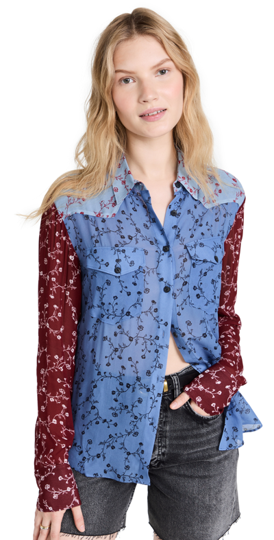 Shop Rag & Bone Wyatt Patchwork Shirt In Dark Blue Floral