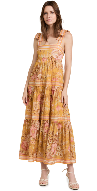 Zimmermann Pattie Floral Tie-shoulder Empire Waist Midi Dress In Yellow ...