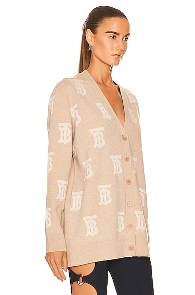 Shop Burberry Salena All Over Tb Knit Cardigan In Light Camel