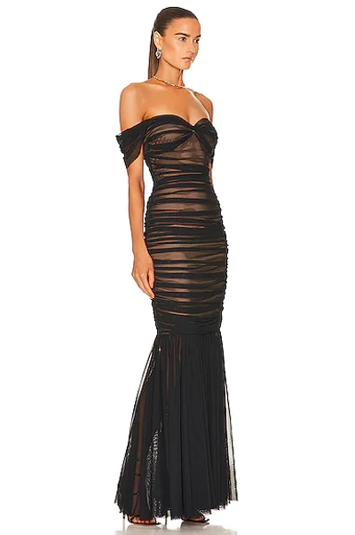 Shop Norma Kamali Walter Fishtail Gown In Black Mesh