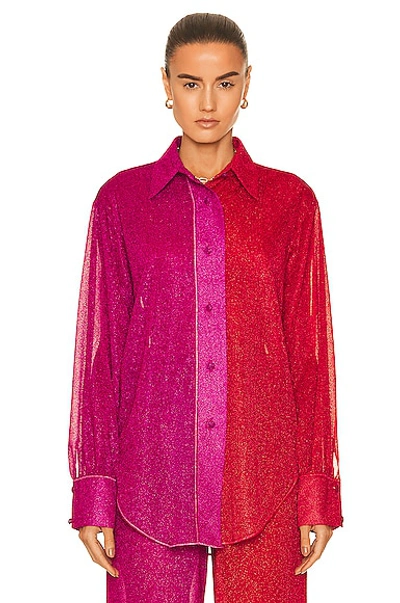 Shop Oseree Lumiere Bicolor Long Shirt In Red & Fuchsia