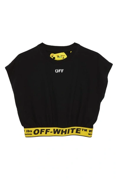 Shop Off-white Kids' Industrial Cotton Crop Top In Black Yellow
