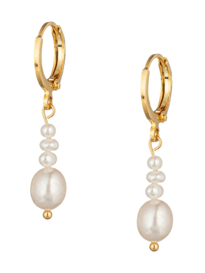 Shop Eye Candy La Women's Luxe Elizabeth Goldtone & Shell Pearl Drop Earrings In Brass