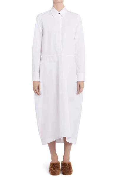 Shop Jil Sander Long Sleeve Organic Cotton Poplin Shirtdress In Optic White