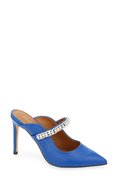 Shop Kurt Geiger Duke Crystal Strap Pointed Toe Mule In Blue