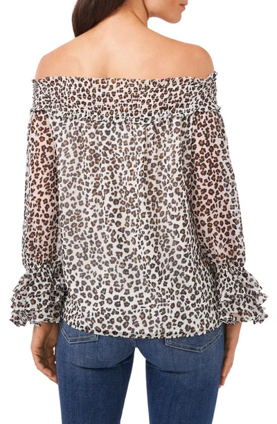 Shop Cece Leopard Print Off The Shoulder Ruffle Blouse In Soft Ecru