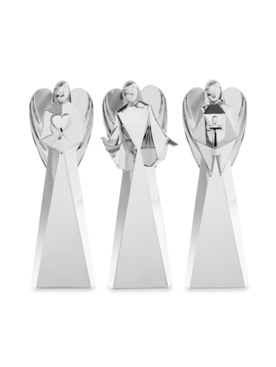 Shop Nambe Holiday Faith, Love & Peace Angel Figurines In Silver