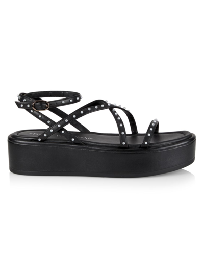 Shop Stuart Weitzman Women's Summerlift Pearl Platform Ankle-strap Sandals In Black Dress Nappa