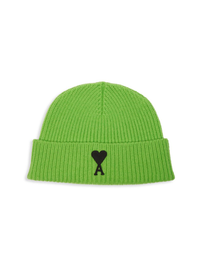 Shop Ami Alexandre Mattiussi Men's Adc Beanie Hat In Vert Noir
