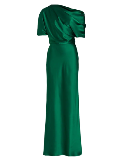 Shop Amsale Women's Satin One-shoulder Gown In Emerald
