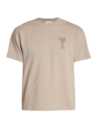Shop Ami Alexandre Mattiussi Men's Ami De Coeur Crewneck T-shirt In Beige Fonce