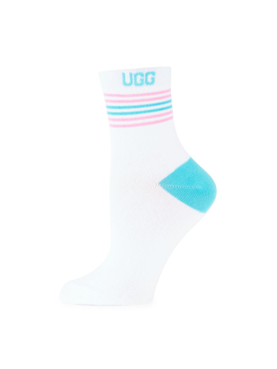 Shop Ugg Women's Teslin Stripe Cotton-blend Quarter Socks In Pride Logo