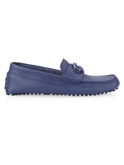 Shop Gucci Men's Ayrton Driver Leather Loafers In Washed Indigo