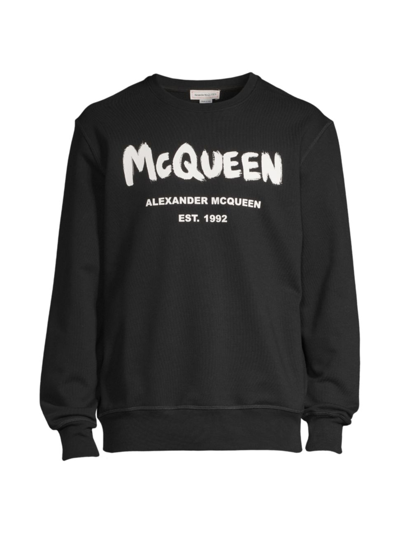Shop Alexander Mcqueen Men's Graffiti Logo Crewneck Sweatshirt In Black Multi
