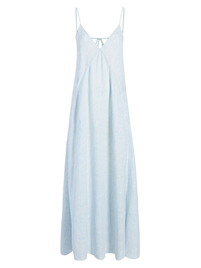 Shop Another Tomorrow Women's Seamed Linen Slip Dress In White Blue Stripe