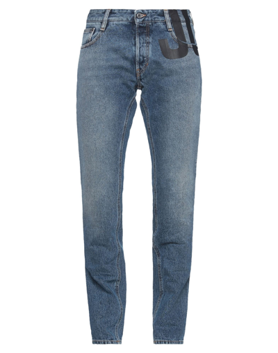 Shop Just Cavalli Man Jeans Blue Size 33 Cotton, Bovine Leather
