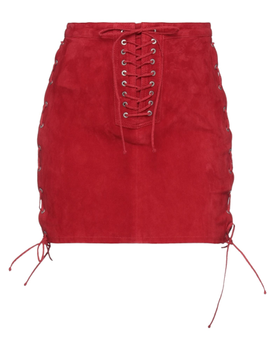 Shop Ben Taverniti Unravel Project Woman Mini Skirt Red Size 4 Leather, Viscose, Cotton, Acrylic, Acetate