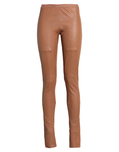 Shop Rick Owens Woman Leggings Tan Size 8 Lambskin, Cotton, Lycra In Brown