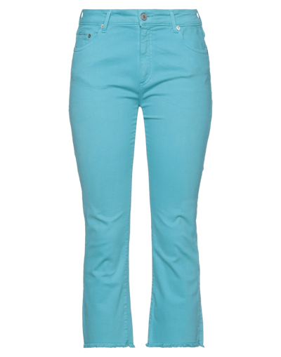 Shop Care Label Woman Jeans Turquoise Size 29 Cotton, Pbt - Polybutylene Terephthalate, Elastane In Blue