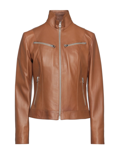 Shop Masterpelle Woman Jacket Tan Size 4 Soft Leather In Brown