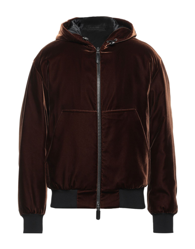 Shop Giorgio Armani Man Jacket Cocoa Size 44 Viscose, Cupro, Elastane, Wool, Polyamide In Brown