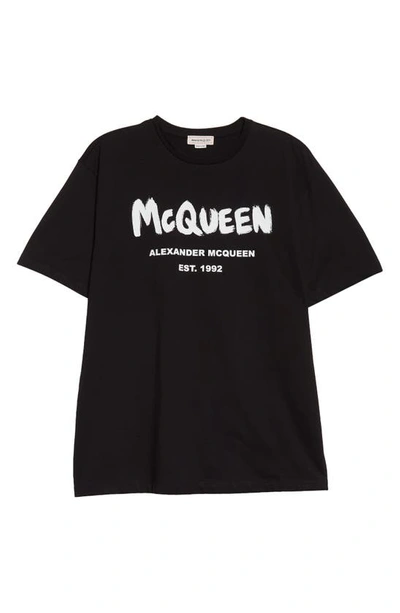 Shop Alexander Mcqueen Gender Inclusive Graffiti Glitter Logo Cotton Graphic T-shirt In Black/ White