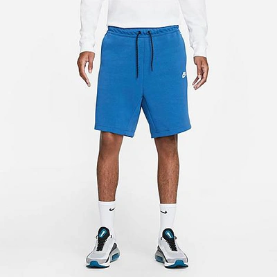 Shop Nike Men's Sportswear Tech Fleece Shorts In Dark Marina Blue/light Bone