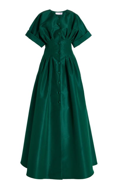 Shop Carolina Herrera Women's Structured Corset-waist Silk Gown In Green