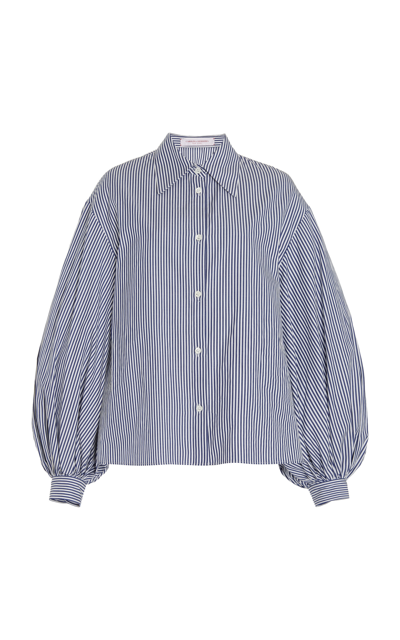 Shop Carolina Herrera Balloon Sleeve Striped Cotton Shirt