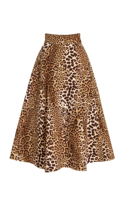 Shop Carolina Herrera Women's Leopard Print Stretch-cotton Midi Skirt In Animal