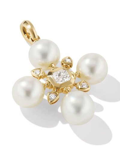 David Yurman 18kt Yellow Gold Renaissance South Sea Pearl And Diamond Enhancer Pendant In Gold