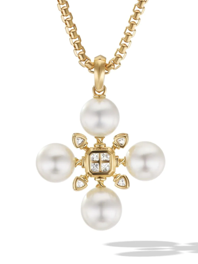 David Yurman 18kt Yellow Gold Renaissance South Sea Pearl And Diamond Enhancer Pendant In Gold