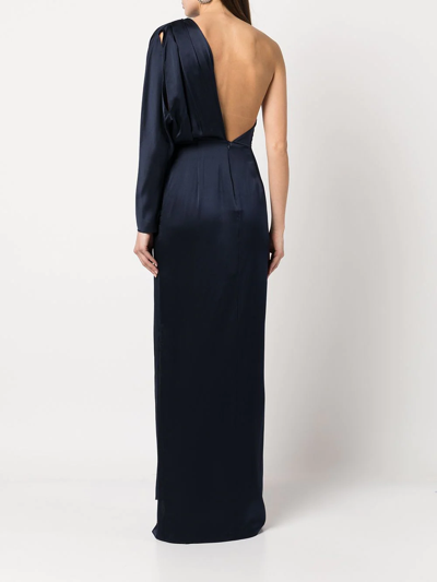Shop Michelle Mason One-shoulder Silk Dress In Blue