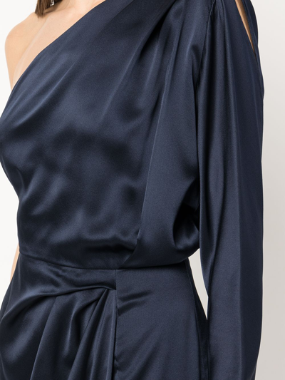 Shop Michelle Mason One-shoulder Silk Dress In Blue