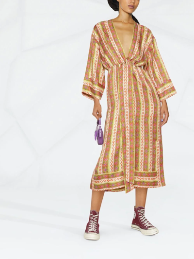 Shop Sandro True Stripe-print Silk Dress In Orange