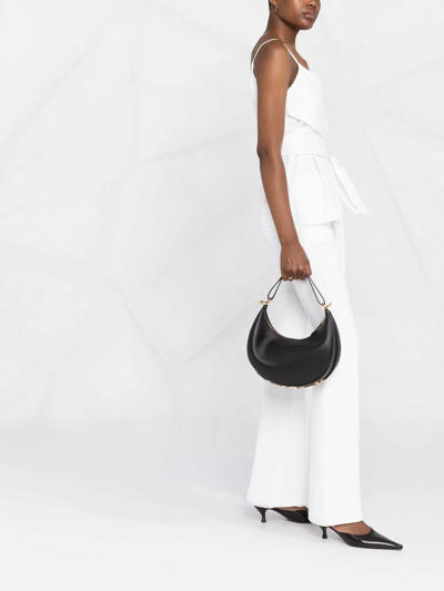 Fendi Hobo Graphy Black Leather Handbag With Metal Logo Woman In Black