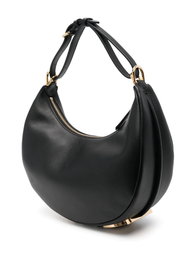 Fendi Hobo Graphy Black Leather Handbag With Metal Logo Woman In Black