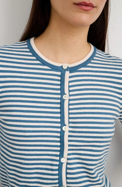Shop Alex Mill Albertina Stripe Cotton Cardigan In French Blue/ White