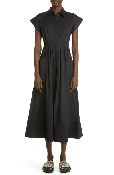 Shop Co Cap Sleeve Tton Poplin Midi Dress In 001 Black