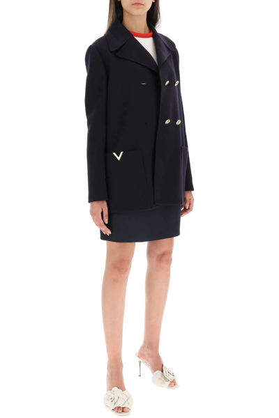 Shop Valentino Compact Drap Peacoat In Blue