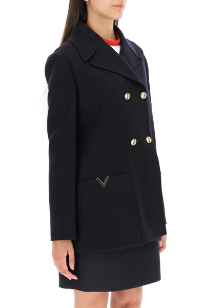 Shop Valentino Compact Drap Peacoat In Blue