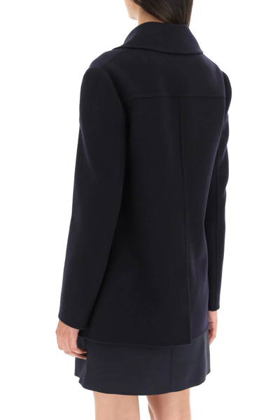 Shop Valentino Compact Drap Peacoat In Blue