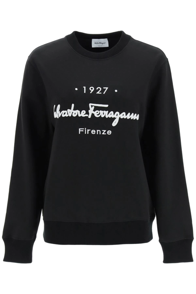 Shop Ferragamo '1927' Cotton Sweatshirt In Black