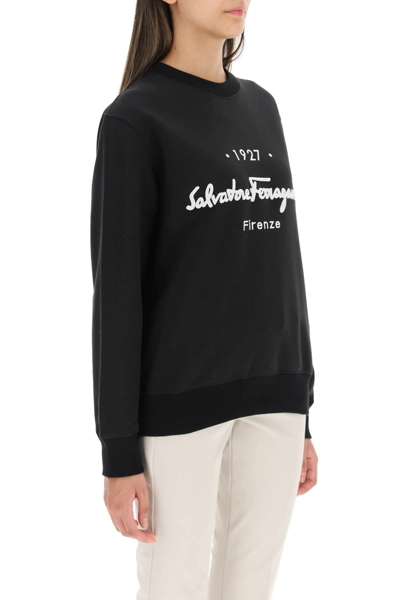 Shop Ferragamo '1927' Cotton Sweatshirt In Black