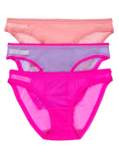 Shop On Gossamer Mesh Hip Bikini 3-pack In Peach,purple,pink